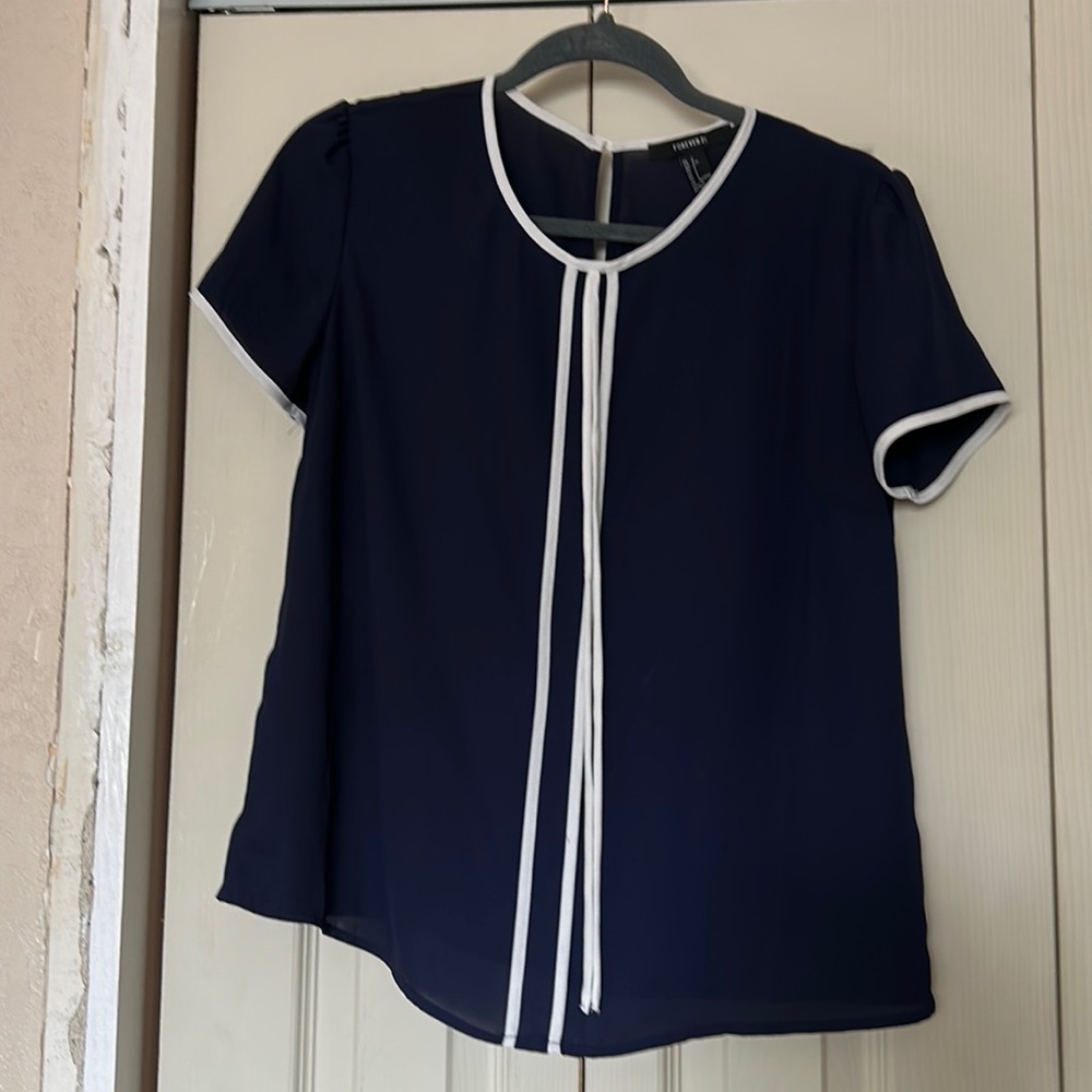 Navy and White Blouse